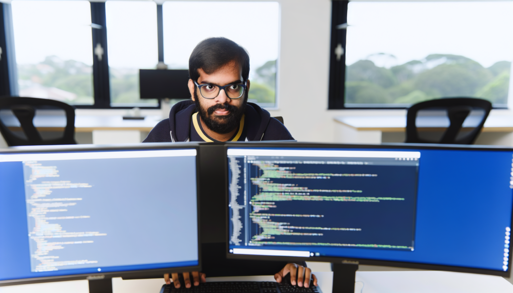 Desenvolvedor de software trabalhando em escritório de tecnologia no Brasil